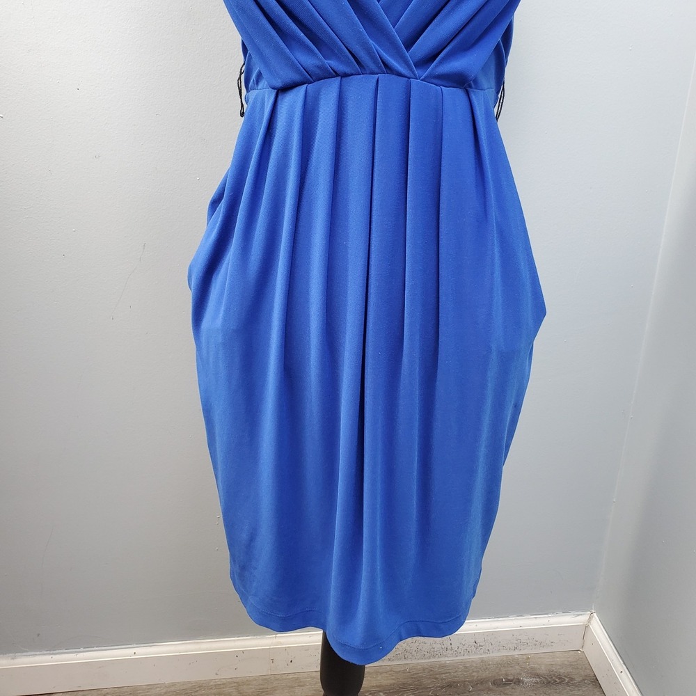 Bisou Bisou Sheath Dress Womens 4 Blue Pleated Pocketed Sleeveless Back Zip - Picture 6 of 9